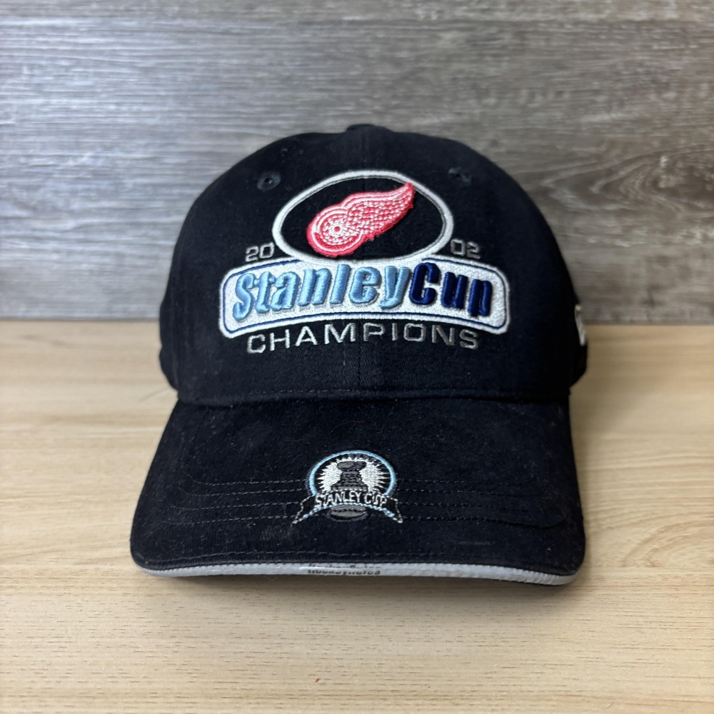 Vintage Detroit Red Wings Hat Cap Strap Back NHL 2002 Stanley Cup New Era 2000s